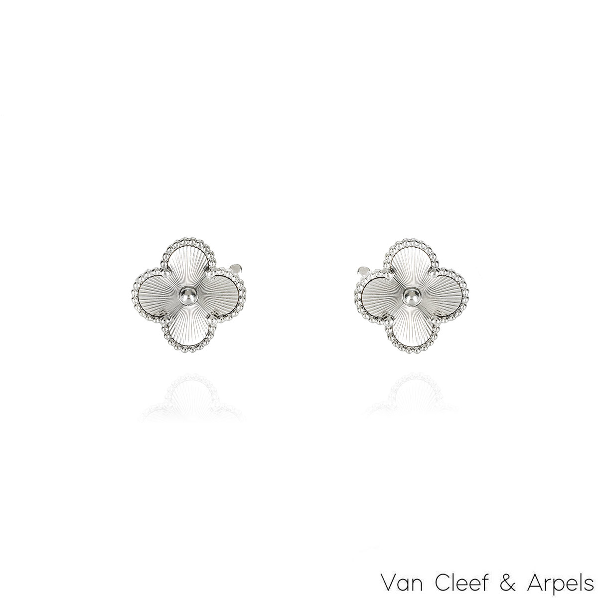 Van Cleef & Arpels White Gold Guilloche Vintage Alhambra Earrings VCARP9XF00 Van Cleef & Arpels White Gold Guilloche Vintage Alhambra Earrings VCARP9XF00